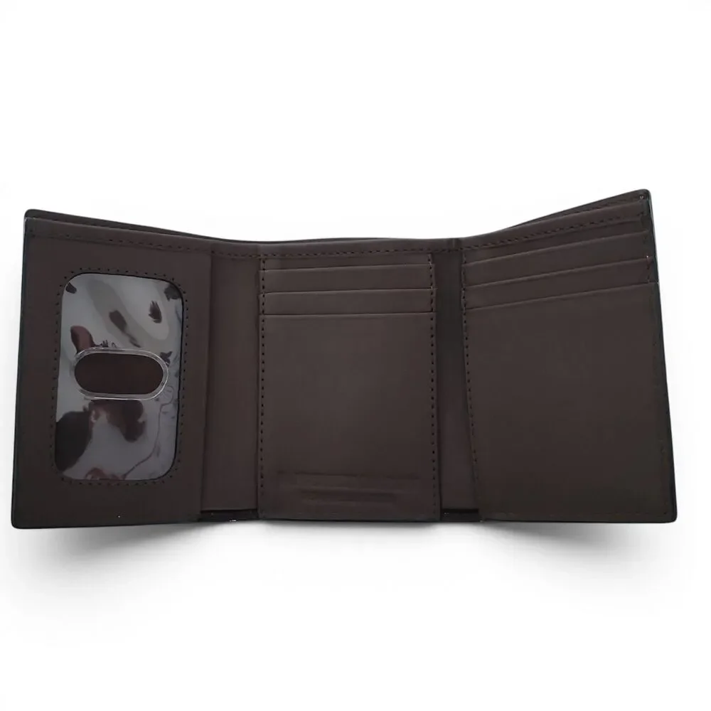 Ranger Belt Co H1052T Trifold Wallet Beaded Inlay Basketweave Leather Dark Brown